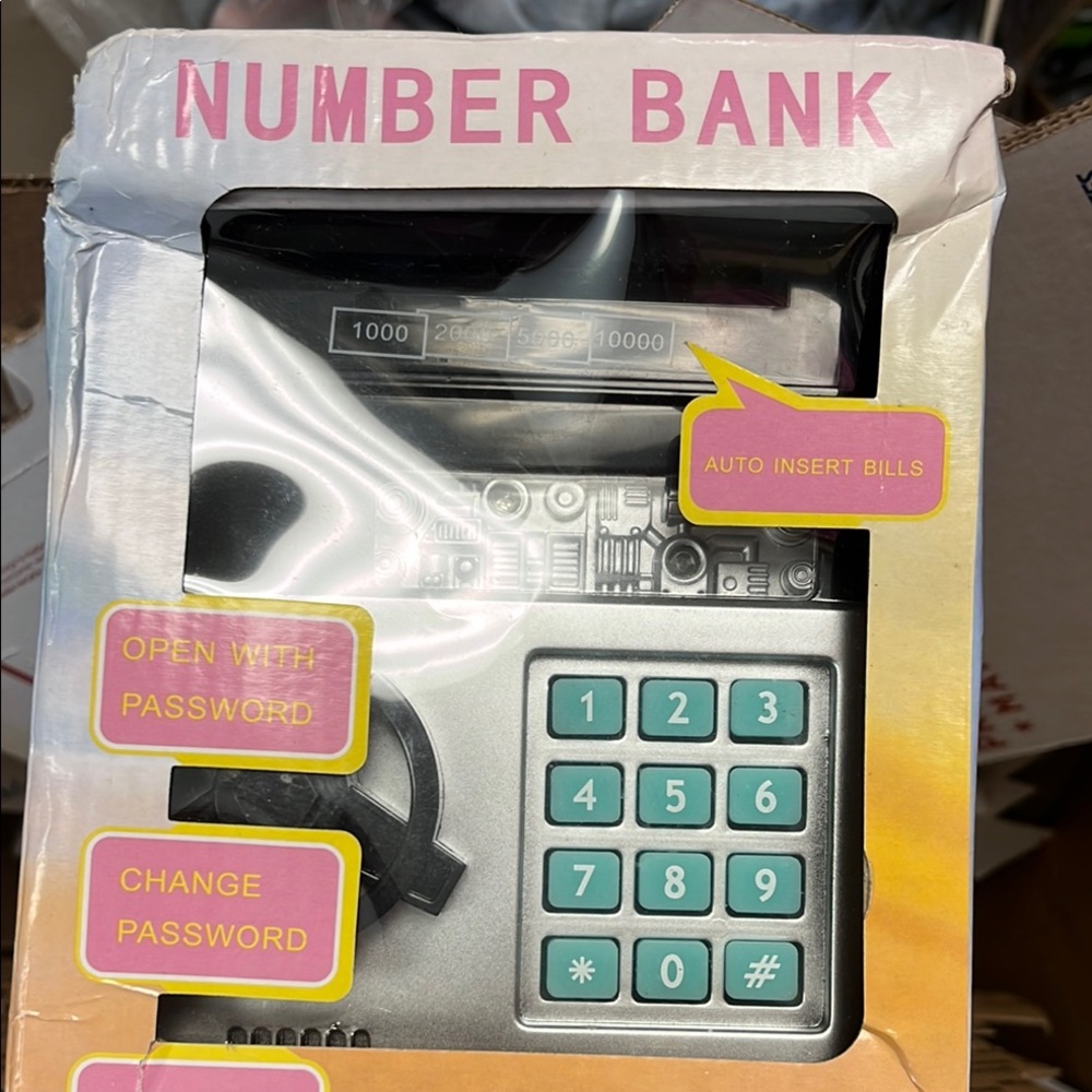 Electronic Number Bank with Keypad - Silver and Teal